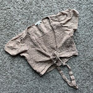 Size S American Eagle Outfitters Tan Tie Front Smocked Blouse